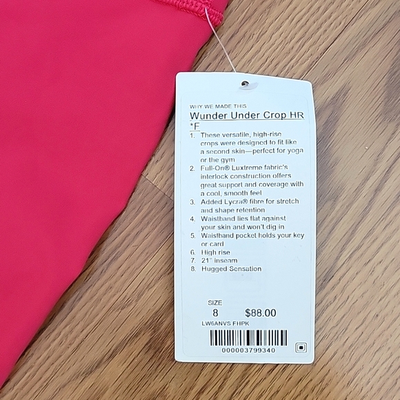 ❌❌❌ SOLD ❌❌❌ 🍉💕NWT lululemon Wunder Under Fuchsia HR Crop 21"/ 8 - Picture 10 of 10